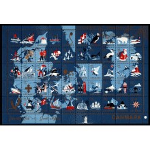 1959. Danmark. Julemærker. Ufoldet helark. Danmarkskort.